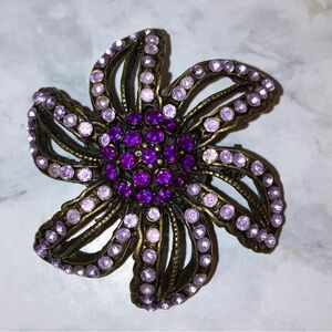 Vintage Floral Brooch Purple Gold Spring Flower Pendant Pin Art Deco Jewelry